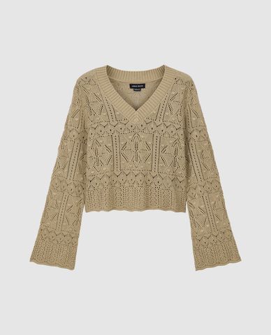  URBAN REVIVO - Áo dệt kim nữ cổ V tay dài 