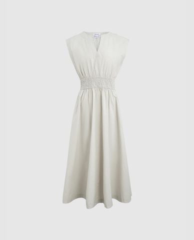  URBAN REVIVO - Đầm sát nách midi cổ V 