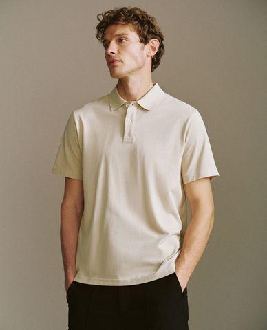  URBAN REVIVO - Áo polo nam cổ bẻ tay ngắn Button Half 