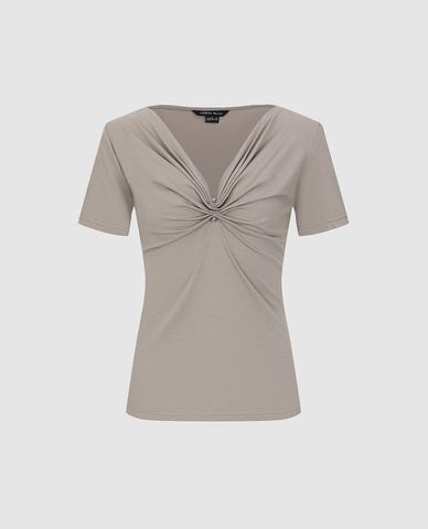  URBAN REVIVO - Áo kiểu nữ cổ V phối bèo nhún 