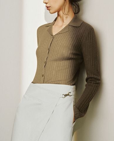  URBAN REVIVO - Áo khoác cardigan nữ cổ bẻ tay dài 