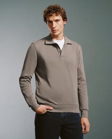  URBAN REVIVO - Áo polo nam cổ bẻ tay dài Button Half Placket Straight 