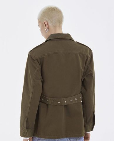  THE KOOPLES - Áo khoác nữ denim cổ bẻ phối thắt lưng thanh lịch 