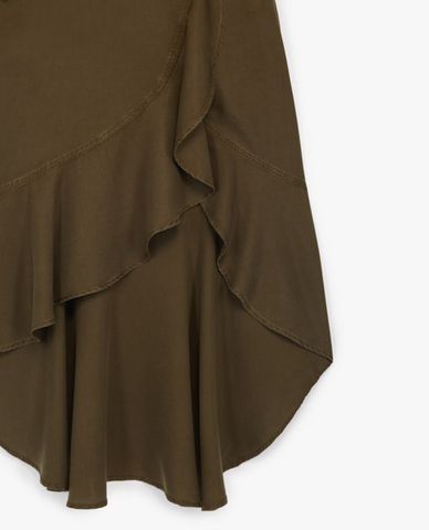  THE KOOPLES - Chân váy midi phối bèo Khaki Long Asymmetrical 