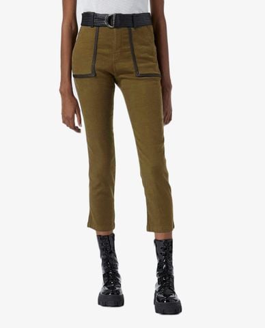  THE KOOPLES - Quần jeans nữ phom ôm phối thắt lưng Military Black Cotton 