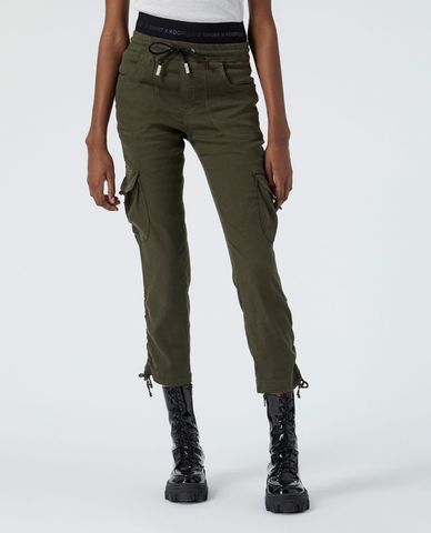  THE KOOPLES - Quần kiểu nữ lưng thun Khaki Cargo W/Logo Trim & Elastic 