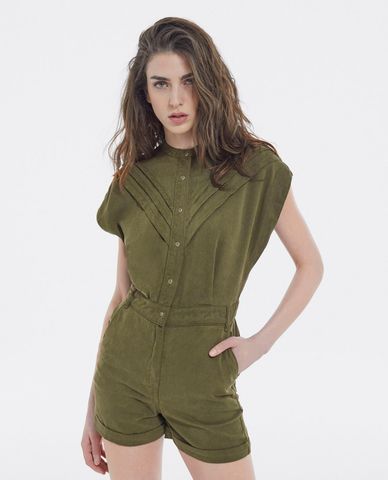 THE KOOPLES - Playsuit cổ tròn ngắn tay phối nút thời trang 