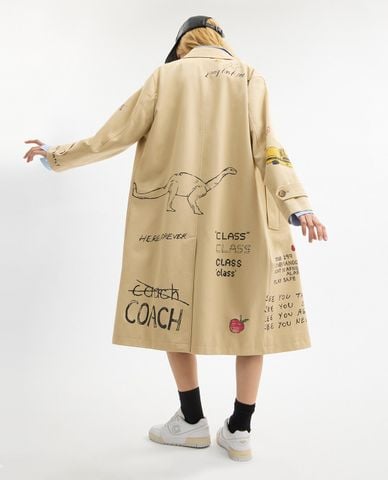  COACH - Áo khoác măng tô nữ dáng dài Graffiti-Print Balmacaan 