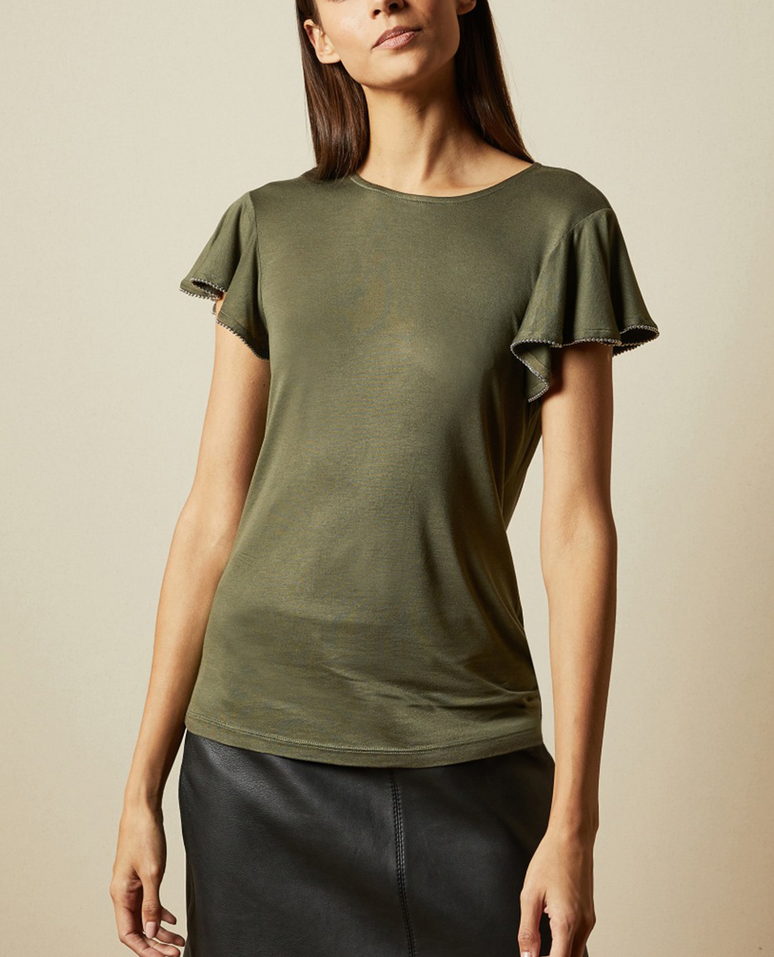 TED BAKER - Áo kiểu nữ cổ tròn tay phối bèo Ayleez