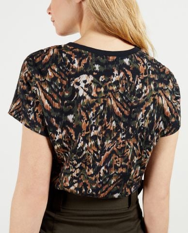  TED BAKER - Áo thun nữ cổ tim ngắn tay Jilliee Camo Printed 
