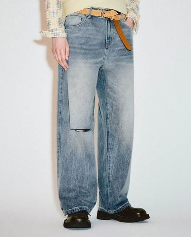  URBAN REVIVO - Quần jeans nam ống rộng hiện đại 