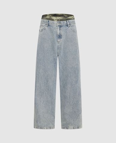  URBAN REVIVO - Quần jeans nam ống rộng hiện đại 