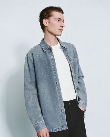  URBAN REVIVO - Áo khoác denim nam tay dài thanh lịch 