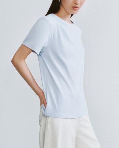  URBAN REVIVO - Áo thun nữ cổ tròn tay ngắn vạt xéo 