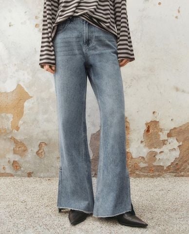  URBAN REVIVO - Quần jeans nữ ống rộng thời trang 