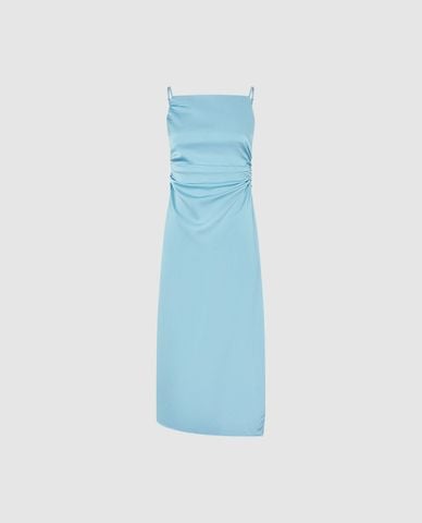  URBAN REVIVO - Đầm hai dây midi xếp nếp hiện đại 