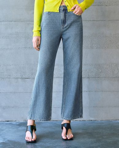  URBAN REVIVO - Quần jeans nữ ống rộng thời trang Straight 