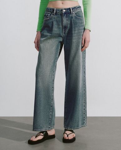  URBAN REVIVO - Quần jeans nữ ống rộng thời trang 