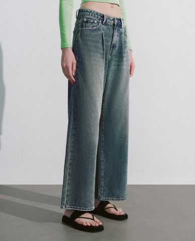  URBAN REVIVO - Quần jeans nữ ống rộng thời trang 