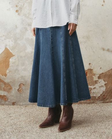  URBAN REVIVO - Chân váy denim midi thanh lịch 