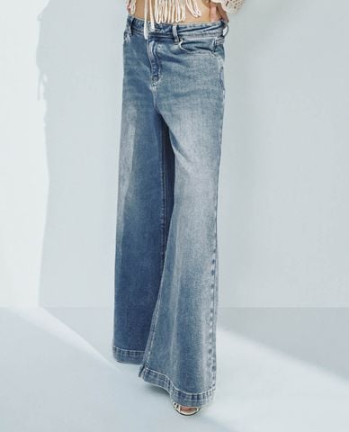  URBAN REVIVO - Quần jeans nữ ống rộng hiện đại 