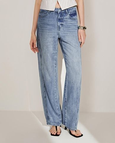  URBAN REVIVO - Quần jeans nữ ống đứng thời trang 