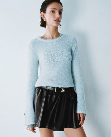  URBAN REVIVO - Áo dệt kim nữ cổ tròn tay dài 