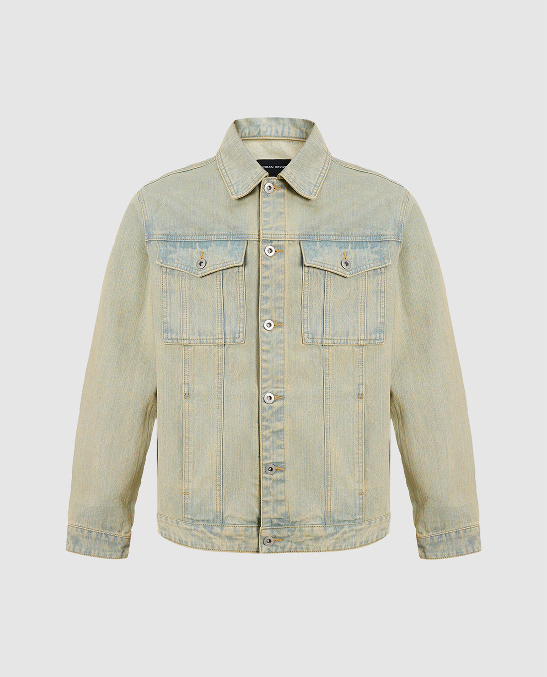 URBAN REVIVO - Áo khoác denim nam cổ bẻ tay dài wash bạc Button Up Loose