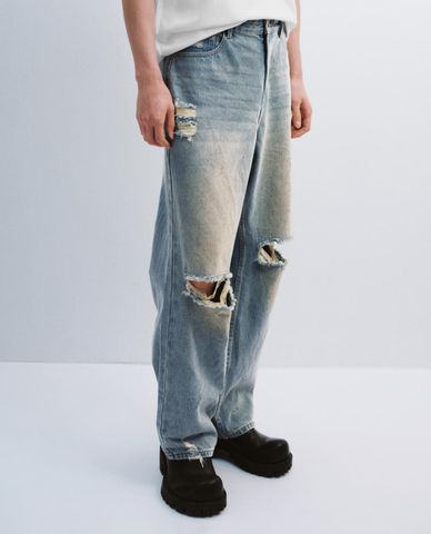  URBAN REVIVO - Quần jeans nam ống đứng rách gối 