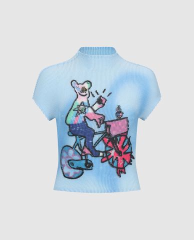  URBAN REVIVO - Áo thun nữ cổ cao tay ngắn in họa tiết 