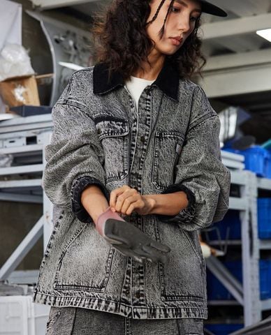  DICKIES - Áo khoác denim unisex tay dài phối túi 