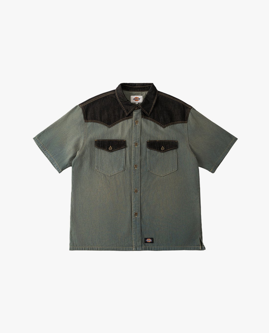 DICKIES - Áo sơ mi denim nam cổ bẻ tay ngắn phối túi