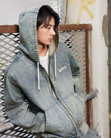  DICKIES - Áo khoác denim unisex phối mũ tay dài 