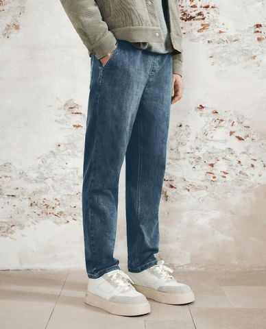  URBAN REVIVO - Quần jeans nam ống đứng lưng thun Regular 