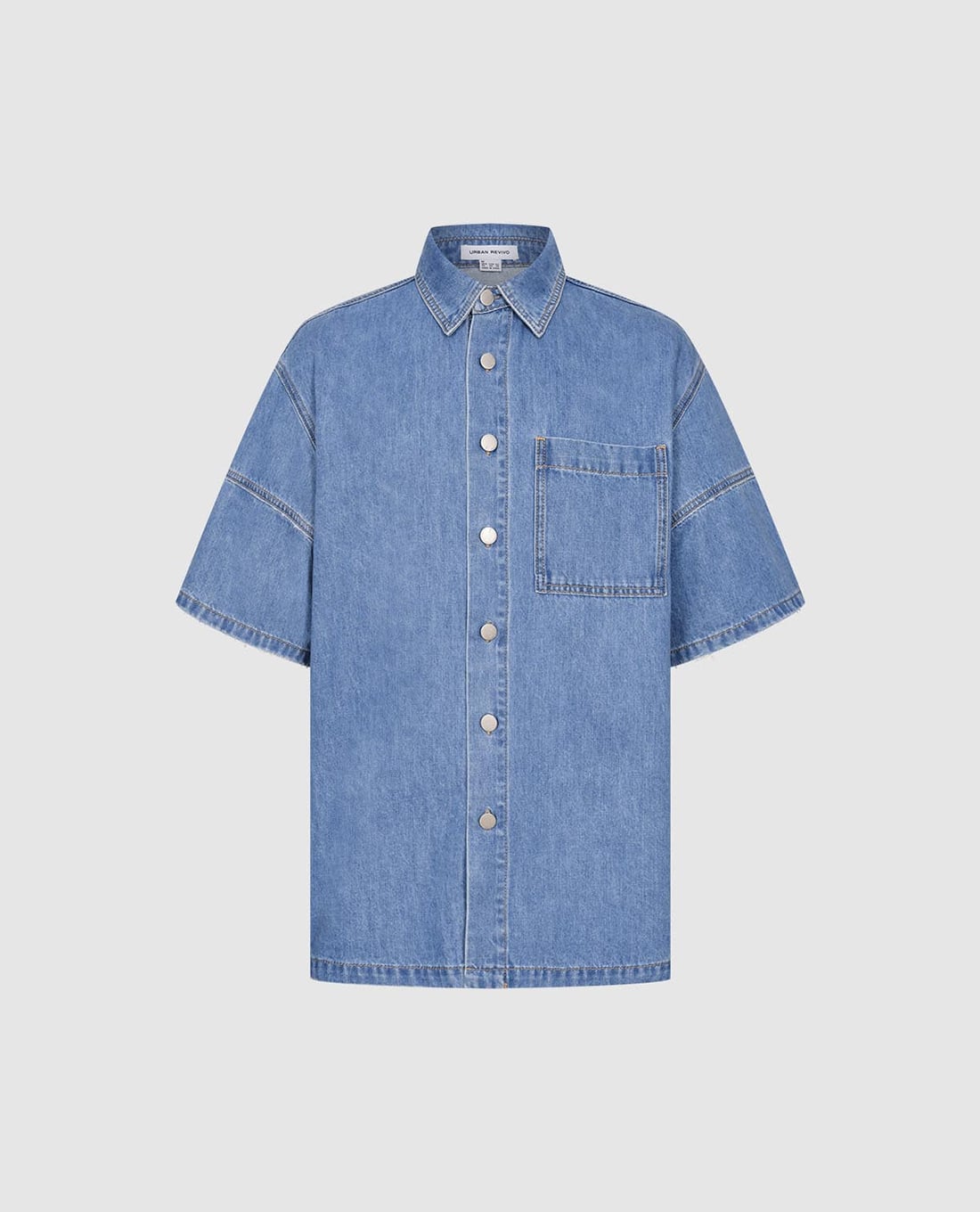 URBAN REVIVO - Áo sơ mi denim nam cổ bẻ tay ngắn