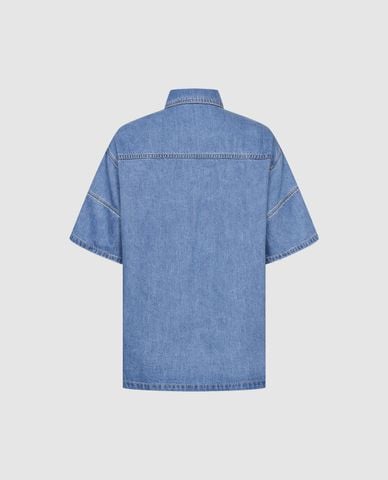  URBAN REVIVO - Áo sơ mi denim nam cổ bẻ tay ngắn 