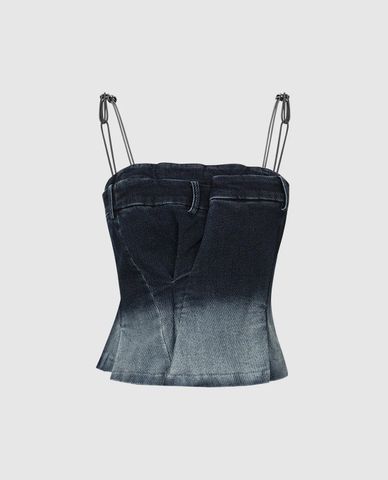  URBAN REVIVO - Áo hai dây nữ denim wash bạc cá tính 