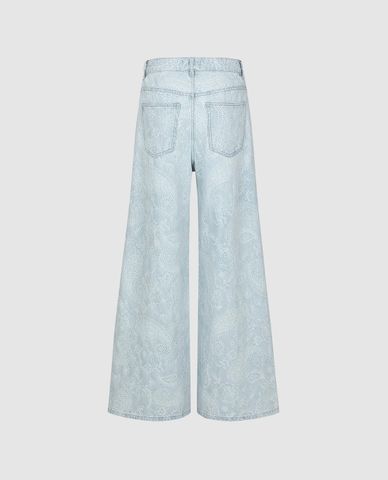  URBAN REVIVO - Quần jeans nữ ống rộng phối họa tiết 