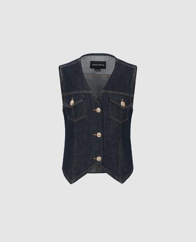  URBAN REVIVO - Áo khoác gilet nữ denim cổ V sát nách trẻ trung 