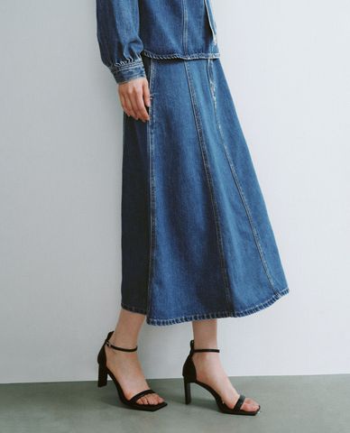  URBAN REVIVO - Chân váy denim midi phom chữ A nữ tính 