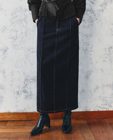  URBAN REVIVO - Chân váy denim midi lưng cao tôn dáng 