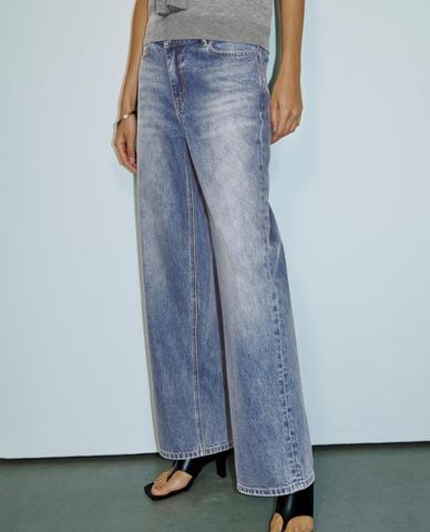  URBAN REVIVO - Quần jeans nữ ống rộng thời thượng 