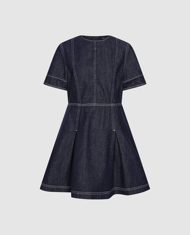  URBAN REVIVO - Đầm denim mini cổ tròn tay ngắn 