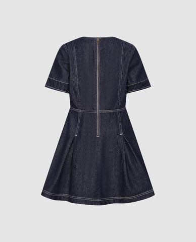  URBAN REVIVO - Đầm denim mini cổ tròn tay ngắn 