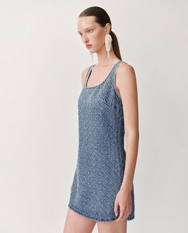  URBAN REVIVO - Đầm denim mini sát nách thời trang 