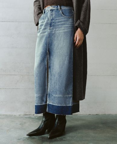  URBAN REVIVO - Chân váy denim midi wash bạc cá tính Regular 