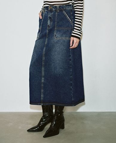  URBAN REVIVO - Chân váy denim midi thanh lịch 
