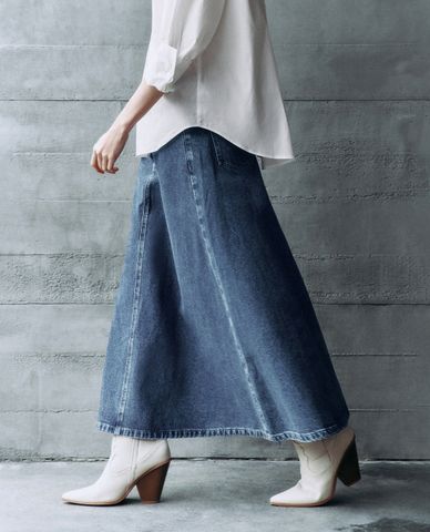 URBAN REVIVO - Chân váy denim midi dáng chữ A 