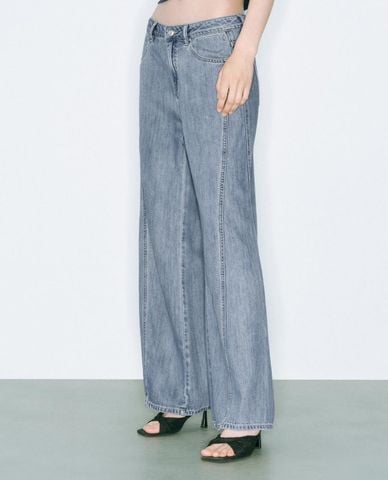  URBAN REVIVO - Quần jeans nữ ống rộng thời thượng 