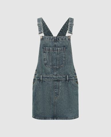  URBAN REVIVO - Đầm denim mini dạng yếm trẻ trung 